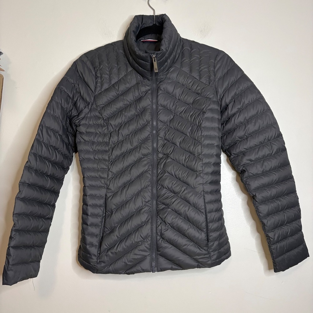 Tommy Hilfiger Packable Lightweight‎ Premium Down Puffer Jacket Womens XS Gray